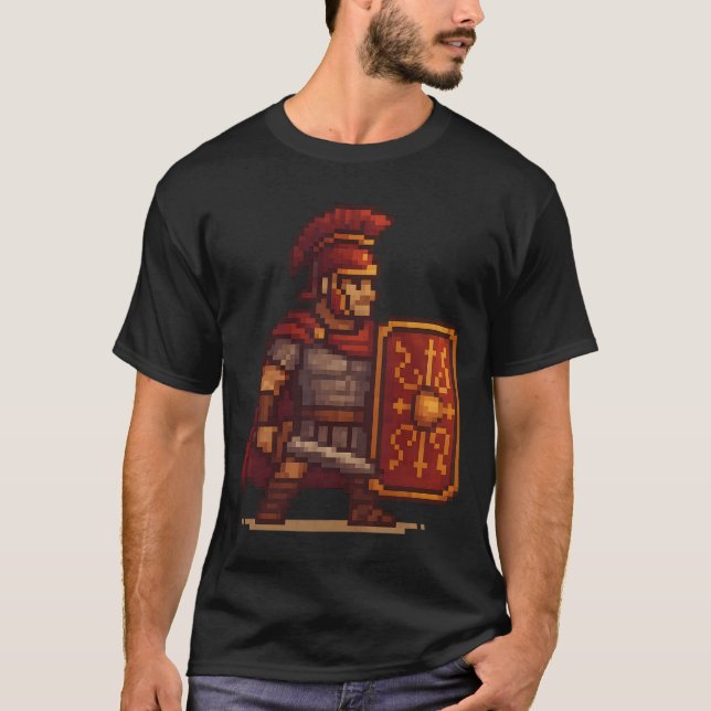 Stolzer Zenturio – Römischer Legionär in Pixelart T-Shirt (Vorderseite)