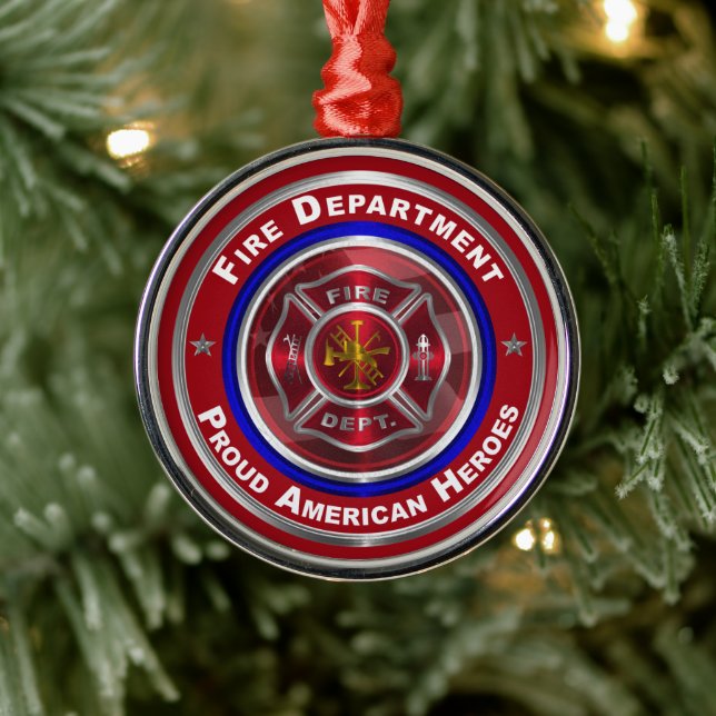 Stolzes amerikanisches Feuerwehrfeuer Weihnachten Ornament Aus Metall (Baum)