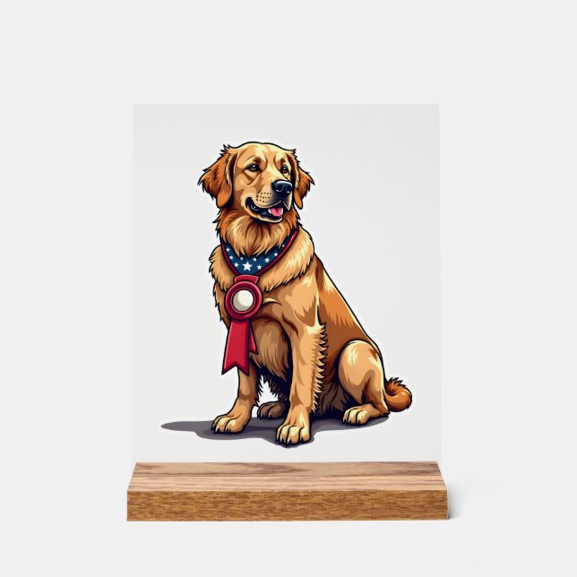 Stolzes amerikanisches Golden Retriever Vintage T- Acrylschild (Vorderseite)