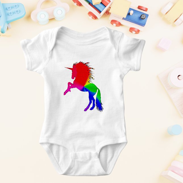 Stolzes Einhorn von farbenfroher Bleiglaskonstrukt Baby Strampler (Proud Unicorn of Colorful Stain Glass Design, ZKOA Baby Bodysuit)