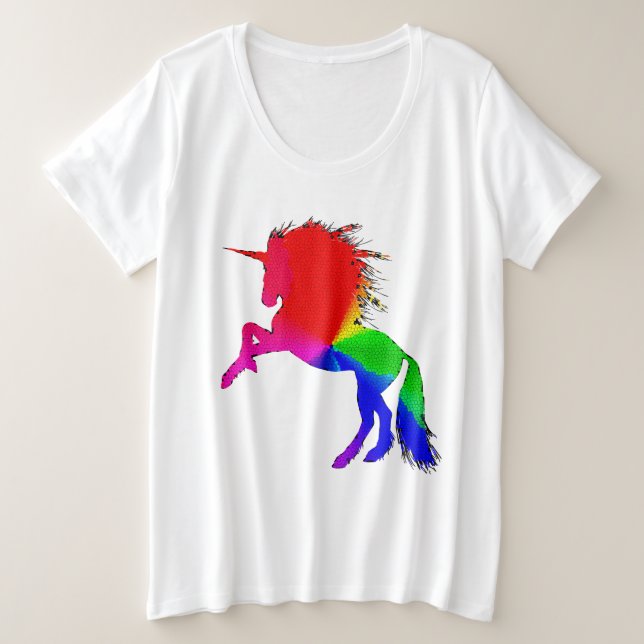 Stolzes Einhorn von farbenfroher Bleiglaskonstrukt Große Größe T-Shirt (Design vorne)