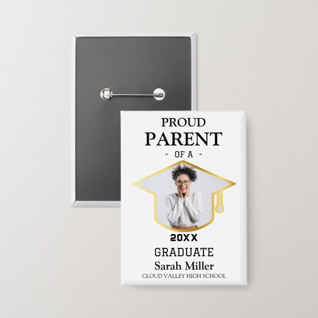 Stolzes Eltern eines Absolventen 2025 mit Foto und Button (Vorderseite/Rückseite)
