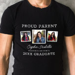 Stolzes Eltern eines Graduate DREI Foto Abschluss T-Shirt<br><div class="desc">Dieser moderne Abschluss T - Shirt besticht durch seine elegante Typografie in Weiß mit drei quadratischen Fotos auf schwarzem Hintergrund. Alle Farben und Texte sind individuell einstellbar! Dieses Shirt ist ein wunderbares Geschenk für jeden Elternteil!</div>