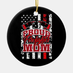Stolzes Feuerwehren-Mama Red Thin Line American Fl Keramik Ornament