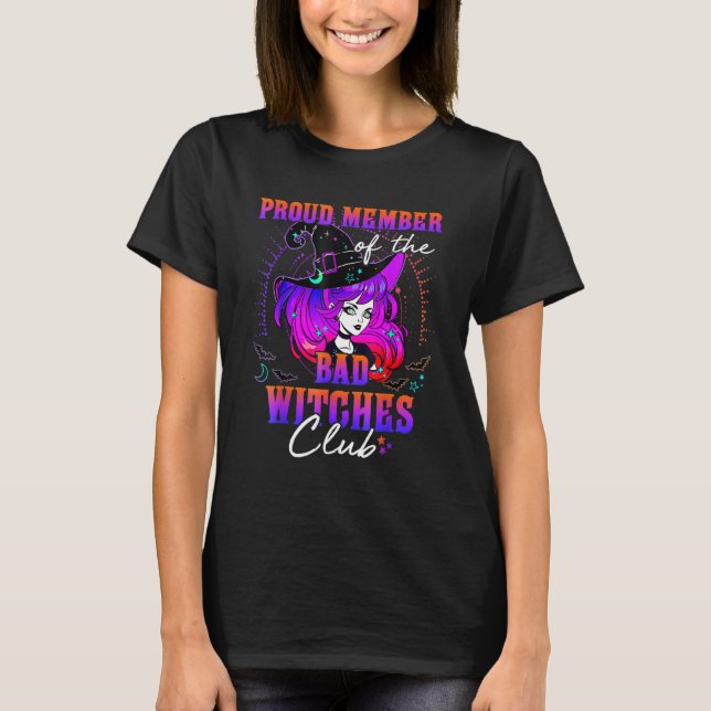 Stolzes Mitglied von Bad Witches Club Messy Bun Sk T-Shirt (Vorderseite)
