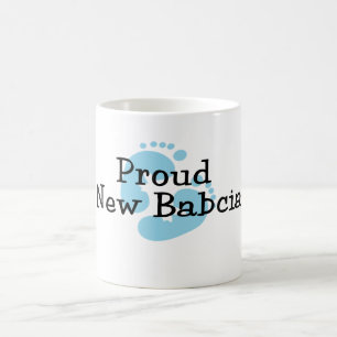 Stolzes neues Babcia-Baby-Jungen-Fußabdrücke Tasse