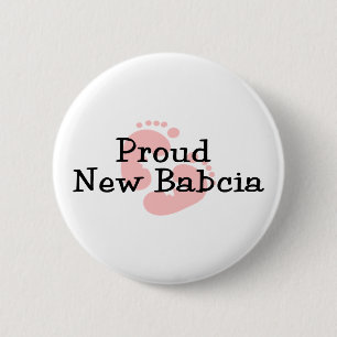 Stolzes neues Babcia-Baby-Mädchen Fußabdrücke Button