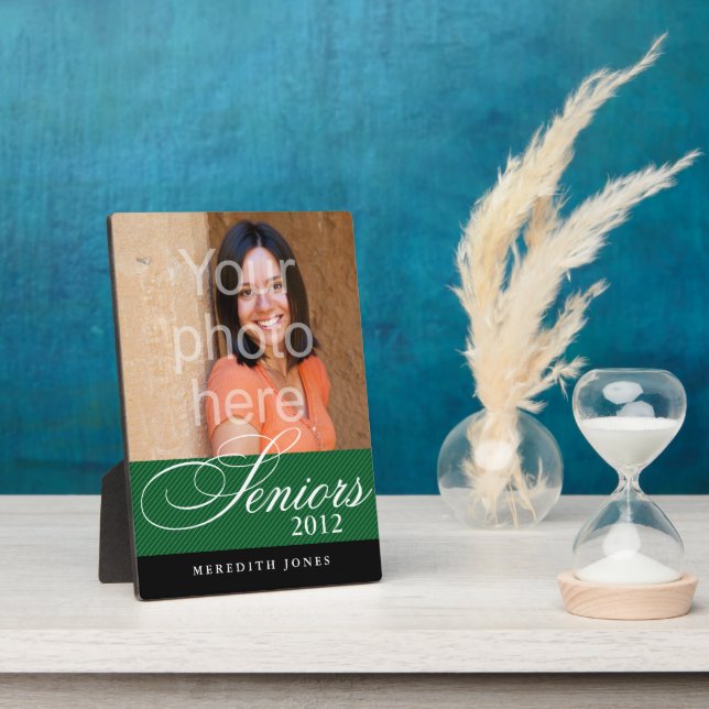 Stolzes Senioren grünes schwarzes Abschluss Foto Fotoplatte (Seite)