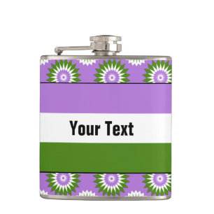 Stolzflagge für Genderqueer mit einer grünen Blume Flachmann