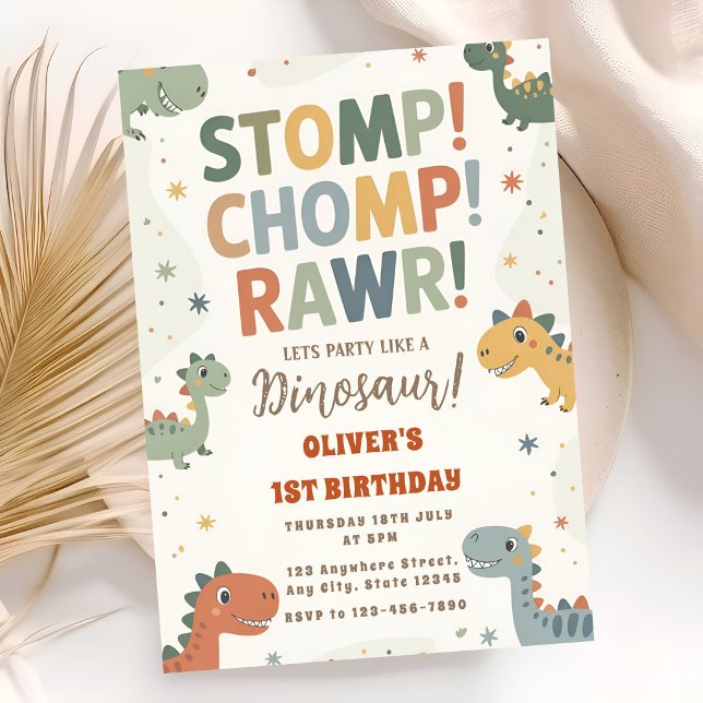 Stomp Chomp Dino-Spaß zum 1. Geburtstag Einladung (Von Creator hochgeladen)