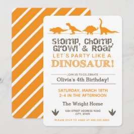 Stomp Chomp Growl und Roar Dinosaur Geburtstag Einladung