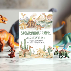 Stomp Chomp Rawr Boy Dinosaur 1. Geburtstags-Party Einladung