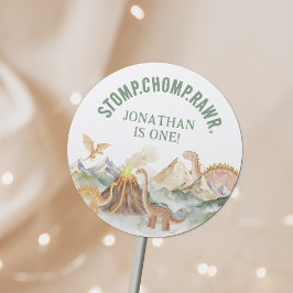 Stomp Chomp Rawr Boy Dinosaur 1. Geburtstags-Party Runder Aufkleber
