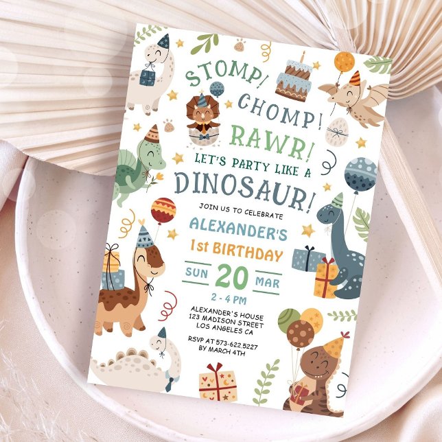 Stomp Chomp Rawr Dinosaur 1st Birthday Party Boy Einladung (Von Creator hochgeladen)