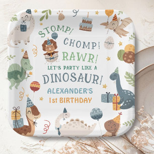 Stomp Chomp Rawr Dinosaur Junge 1. Geburtstag Pappteller