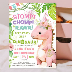 Stomp Chomp Rawr! Dinosaurier 10. Geburtstagskarte Einladung