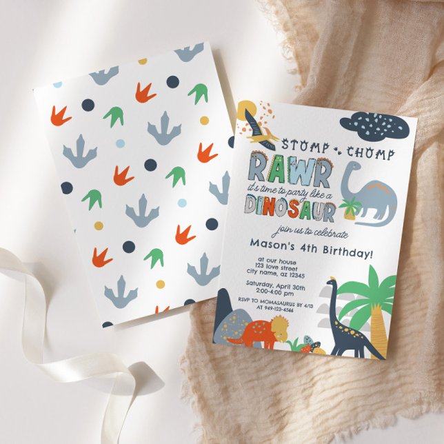 Stomp Chomp Rawr Dinosaurier Einladung zum Geburts (Von Creator hochgeladen)