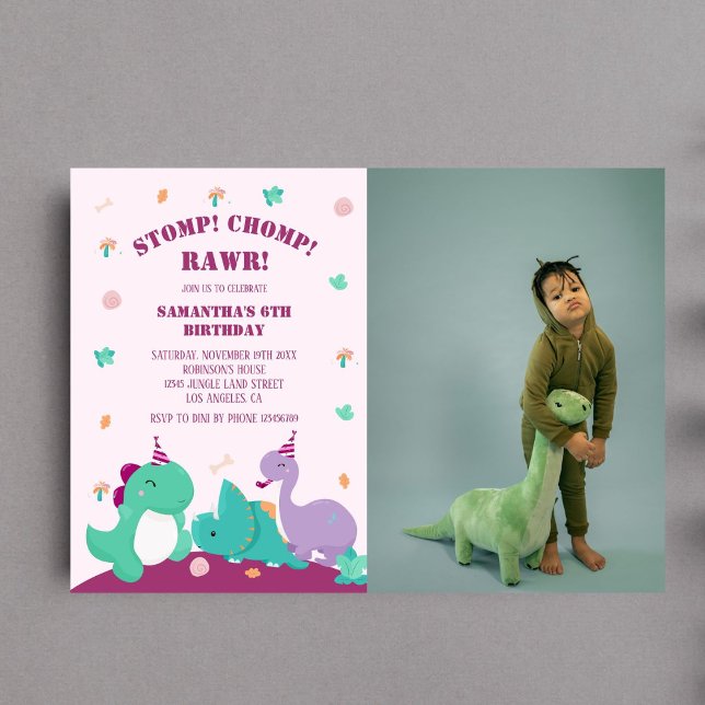 Stomp Chomp Rawr Niedlich Pink Dinosaur Birthday F Einladung (Von Creator hochgeladen)