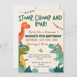 Stomp Chomp Roar Dinosaur Boys Geburtstagsparty Einladung
