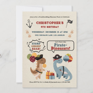 Stomp Chomp Roar Dinosaur Pirate Boys Birthday Einladung