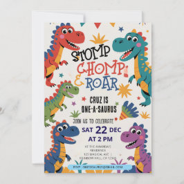 Stomp Chomp Roar Dinosaurier eins a saurus Geburts Einladung