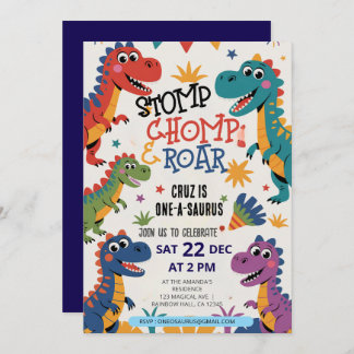 Stomp Chomp Roar Dinosaurier eins a saurus Geburts Einladung