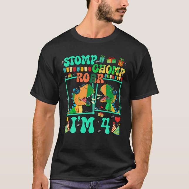 Stomp Chomp Roar I m 4 Guitar Dinosaur Kid 4. Bir T-Shirt (Vorderseite)