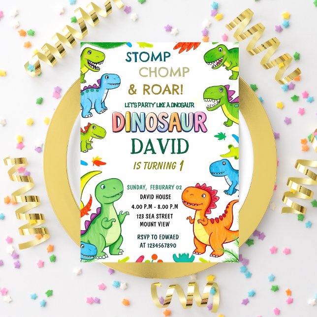 Stomp Chomp & Roar in Fun Dinosaurier 1. Geburtsta Einladung (Von Creator hochgeladen)