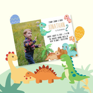 Stomp Chomp Roar Niedlich Dinosaur Geburtstag Einladung