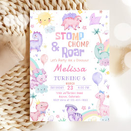 Stomp Chomp & Roar Pink Dinosaur Girl Geburtstag Einladung