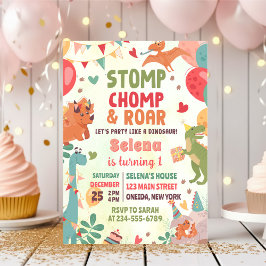 Stomp Chomp und Roar Dinosaur Geburtstagsparty Einladung
