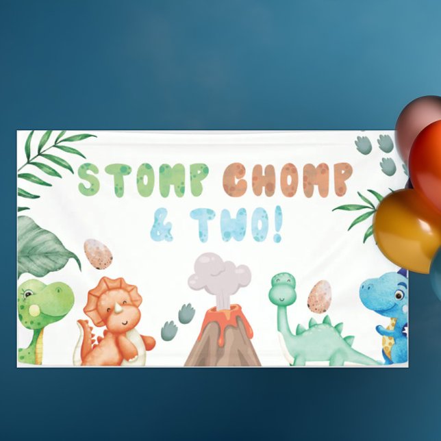 Stomp, Chomp und zwei Aquarell Dinosaurier Geburts Banner (Von Creator hochgeladen)