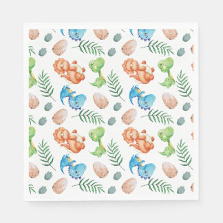 Stomp, Chomp und zwei Aquarell Dinosaurier Geburts Serviette