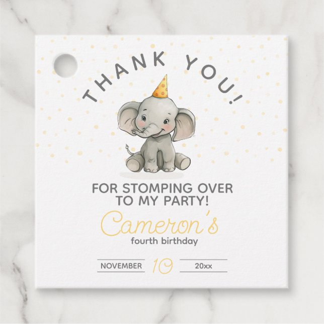 Stomp on Over, Niedlicher Elephant-Kindergeburtsta Geschenkanhänger (Vorderseite)