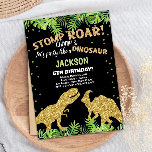 Stomp Roar Glitzer Dinosaur Geburtstagseinladungen Einladung (Stomp Roar Glitter Dinosaur Birthday Invitations)