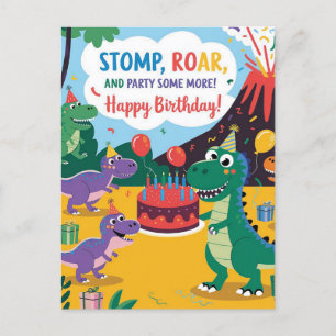 "Stomp, Roar & Party Some More- Dino-Kinder-Design Postkarte
