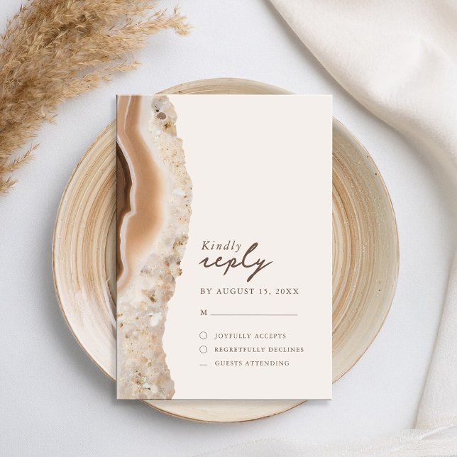 Stone Agate Marble Wedding RSVP Karte (Von Creator hochgeladen)