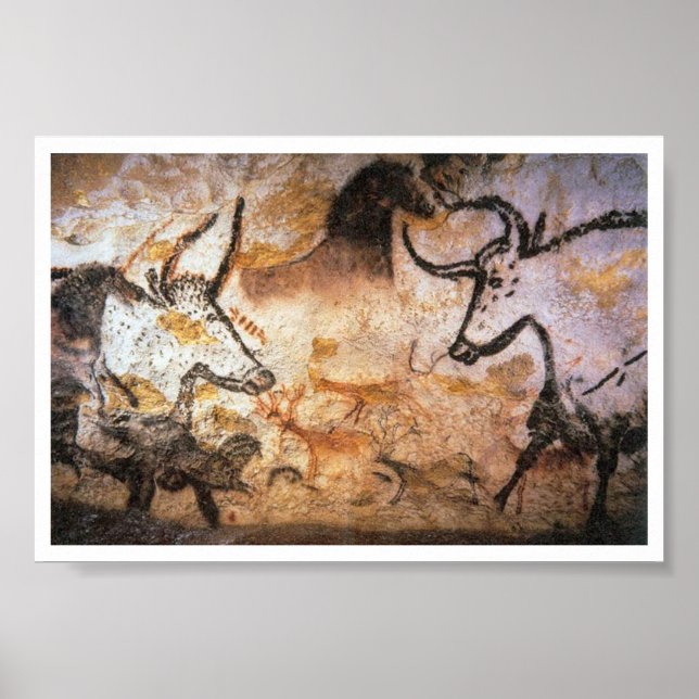 Stone Age Lascaux Bulls Buffalo Art Poster (Vorne)