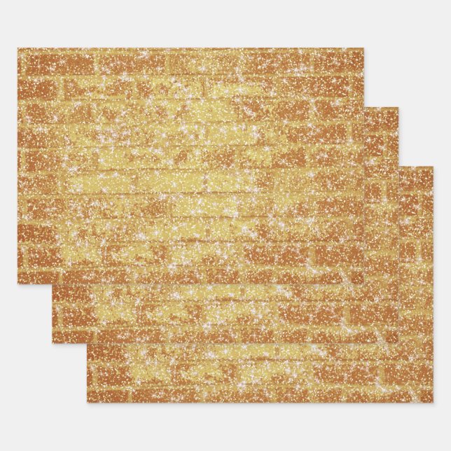 Stone Brick Texture Gold Glitzer Decoupage Geschenkpapier Set (Set)