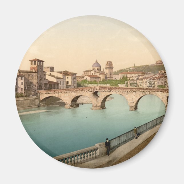 Stone Bridge und San Giorgio, Verona, Italien Magnet (Vorne)