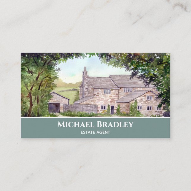 Stone Bridge Yorkshire Farmhouse Watercolor Visitenkarte (Vorderseite)