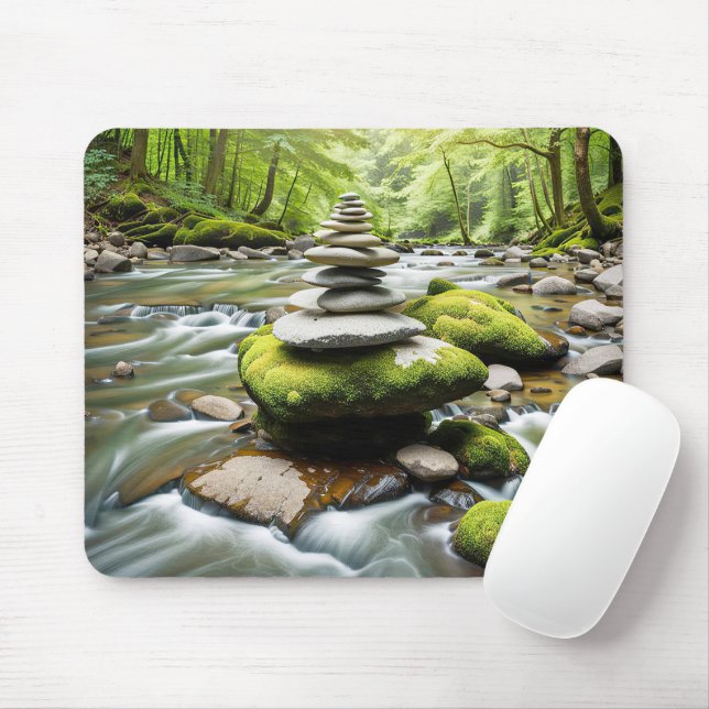 Stone Cairn im Fluss Mousepad (Mit Mouse)