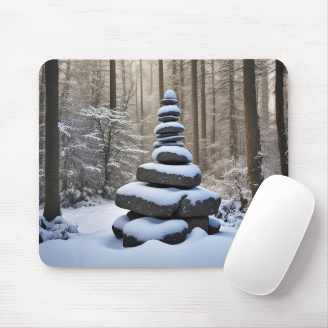 Stone Cairn im Winterwald Mousepad (Mit Mouse)
