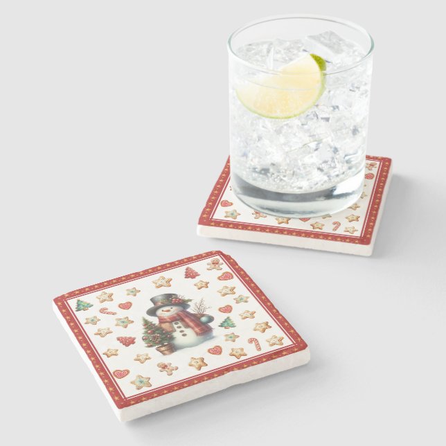 Stone Coaster Snowman and Christmas Cookies Red Steinuntersetzer (Seitenansicht)