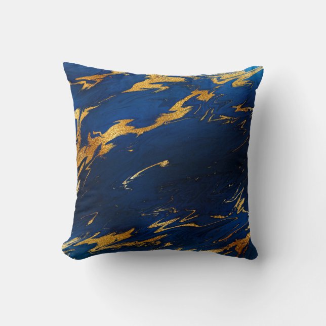 Stone Cobalt Blue Earth Tones Gold-Marmor Kissen (Vorderseite)