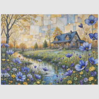 Stone Country Farmhouse in Patchwork Floral Valley Seidenpapier
