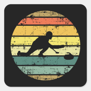 Stone Curling Winter Curler Retro Vintag Quadratischer Aufkleber