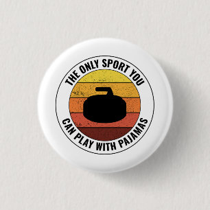 Stone Curling Winter Ice Retro Vintag Button