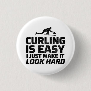 Stone Curling Winter Ice Sport Curler Funny Button