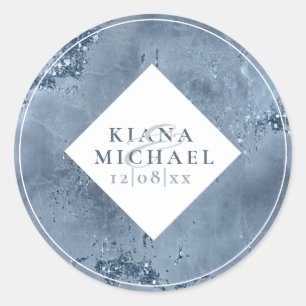 Stone Glitzer Wedding Dusty Blue ID647 Runder Aufkleber